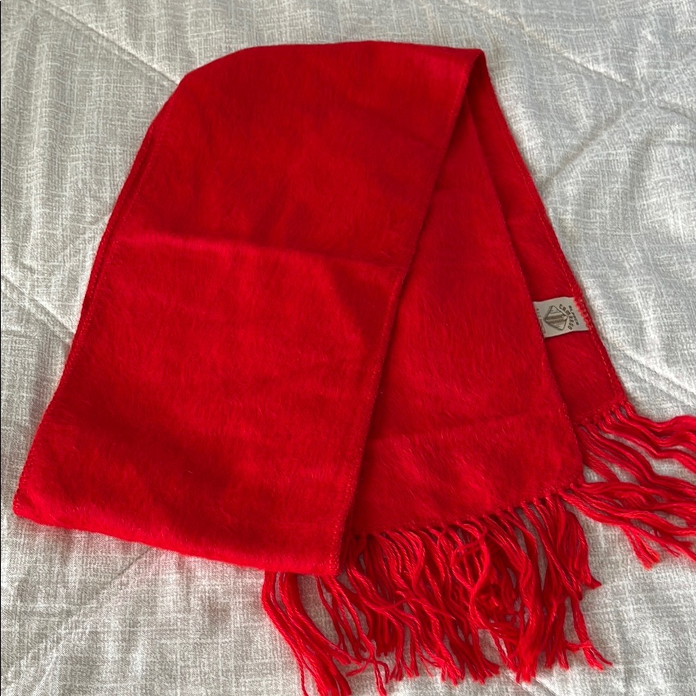 Vibrant Red Peruvian alpaca Scarf with Tassel Fringe